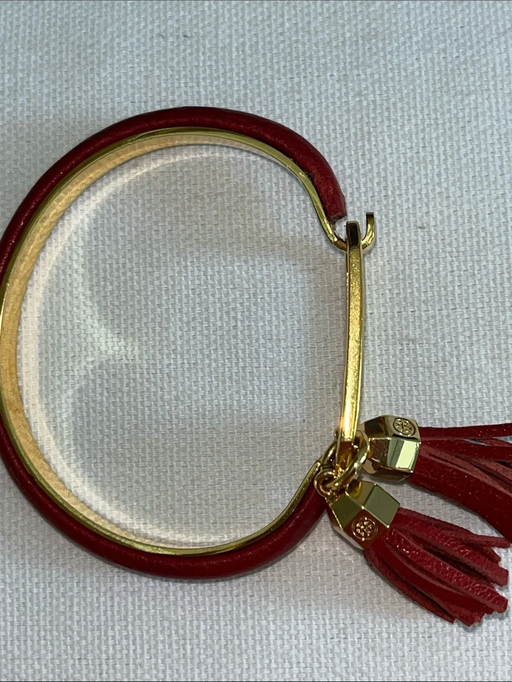 Rare Tory Burch Gold-Tone Red Twin Tassel Bracelet